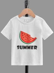 SHEIN Tops con trai lớn Lá thư Rau quả Giải trí - trắng - Xem 5