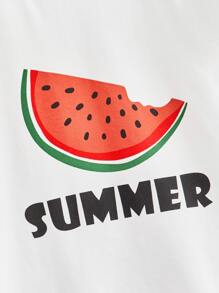 SHEIN Tops con trai lớn Lá thư Rau quả Giải trí - trắng - Xem 3