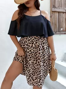 Breezaya Đầm Plus Size Ruffle phóng đại In hoa Báo Giải trí - Nhiều màu - Xem 1