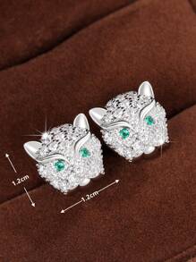 Cubic Zirconia Decor Leopard Design Stud Earrings - Silver - View 5