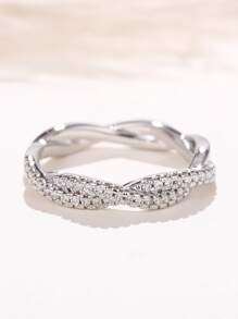 1 chiếc nhẫn đá Cubic Zirconia thanh lịch, quà tặng Ngày Valentine cho nữ, trang sức dự tiệc cưới. - Bạc - Xem 5