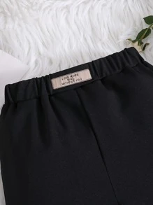 SHEIN 少女字母拼布喇叭裤，时尚街头风格，字母装饰，高腰喇叭裤，舒适袖子 - 黑色 - 查看 5