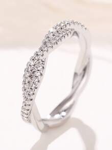 1 chiếc nhẫn đá Cubic Zirconia thanh lịch, quà tặng Ngày Valentine cho nữ, trang sức dự tiệc cưới. - Bạc - Xem 6