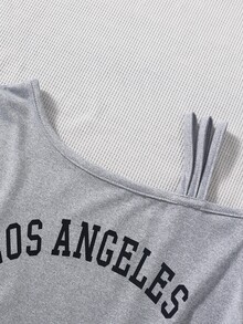 Girls Letter Graphic Asymmetrical Neck Tee - Grey - View 3