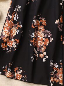 Tween Girl Floral Print Cold Shoulder Frill Trim Overlay Hem Romper