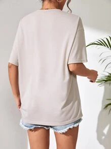 SHEIN Unity Car & Letter Graphic Drop Shoulder Tee - Apricot - View 2