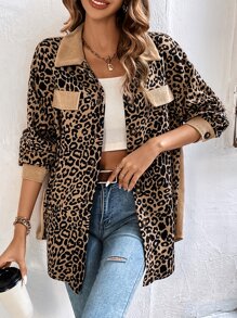 SHEIN LUNE Áo khoác nữ Nút phía trước In hoa Báo Giải trí - Nhiều màu - Xem 3