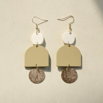 Color Block Geometric Drop Earrings