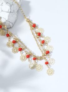 Bead & Flower Charm Anklet - Multicolor - View 2