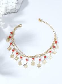 Bead & Flower Charm Anklet - Multicolor - View 3