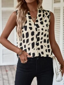 SHEIN Clasi Blusa con estampado de cuello V - Albaricoque - Ver 5