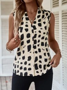 SHEIN Clasi Blusa con estampado de cuello V - Albaricoque - Ver 6