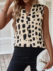 SHEIN Clasi Blusa con estampado de cuello V - Albaricoque - Ver 7