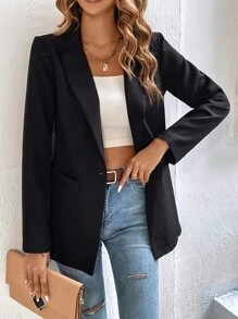 Chiquease Blazer de cuello con solapa con botón - Negro - Ver 4
