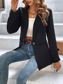 Chiquease Blazer de cuello con solapa con botón - Negro - Ver 1