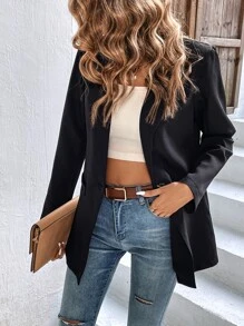 Chiquease Blazer de cuello con solapa con botón - Negro - Ver 6