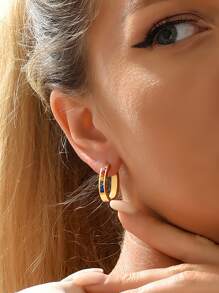 Rhinestone Minimalist Hoop Earrings - Multicolor - View 5
