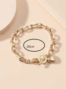 1 chiếc vòng tay cặp đôi thời trang dày có móc cài hình trái tim - Vàng - Xem 3