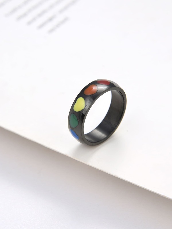 Men Heart Print Ring