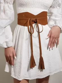 Tassel Decor Corset Belt - Camel - View 1