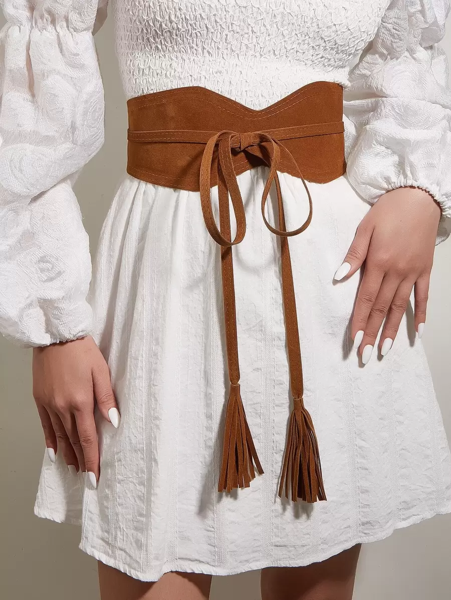 Tassel Decor Corset Belt - Camel - View 1