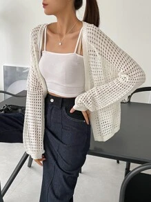 DAZY Pointelle Knit Raglan Sleeve Duster Cardigan - White - View 5