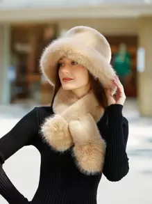 LEAJOURNO. Women's Plush Bucket Hat And Scarf Set With 2 Pieces, Autumn/Winter Warmth, Windproof Bucket Hat And Scarf Elegant