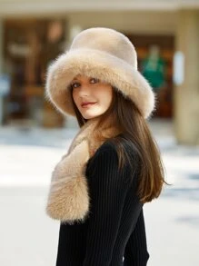 LEAJOURNO. Women's Plush Bucket Hat And Scarf Set With 2 Pieces, Autumn/Winter Warmth, Windproof Bucket Hat And Scarf Elegant