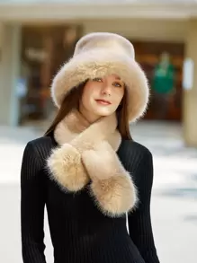 LEAJOURNO. Women's Plush Bucket Hat And Scarf Set With 2 Pieces, Autumn/Winter Warmth, Windproof Bucket Hat And Scarf Elegant