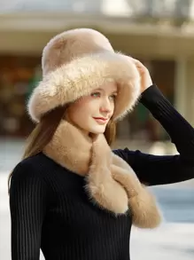 LEAJOURNO. Women's Plush Bucket Hat And Scarf Set With 2 Pieces, Autumn/Winter Warmth, Windproof Bucket Hat And Scarf Elegant
