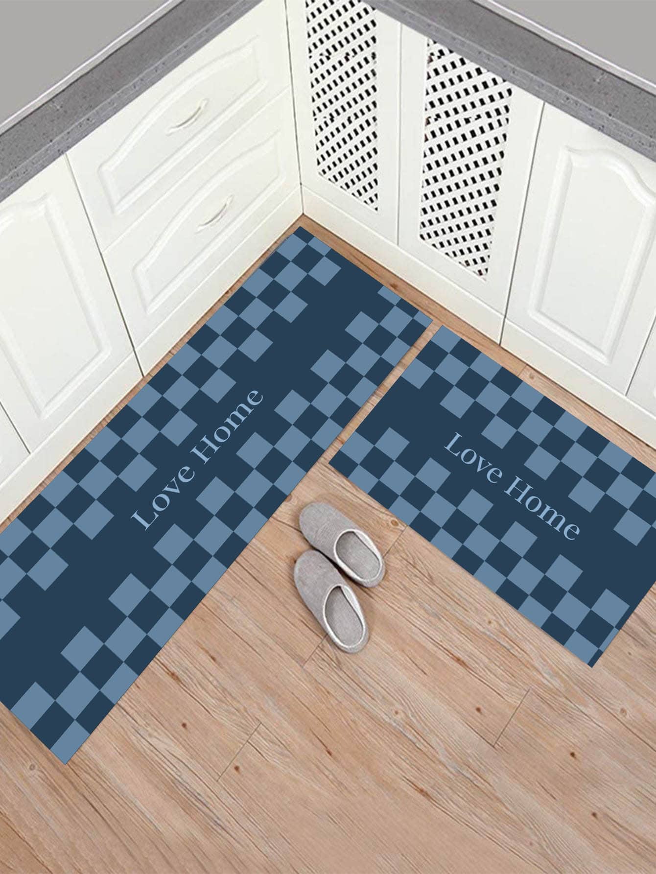 1 pieza Alfombra para cocina de cuadros & con estampado de letra anti deslizante - Multicolor - Ver 1