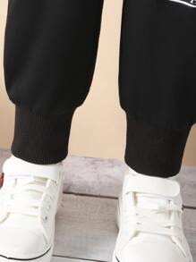 Toddler Girls Letter Tape Contrast Mesh Panel Joggers - Black - View 3