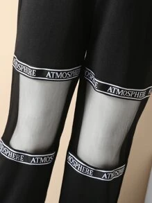 Toddler Girls Letter Tape Contrast Mesh Panel Joggers - Black - View 4