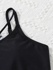 Tween Girl Striped Bikini Set With Cover Up Summer Beach - Black and White - View 3