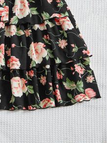 SHEIN Đầm Gái Tương phản Mesh Xù Nút phân lớp Hoa Tất cả trên in Dễ thương - Nhiều màu - Xem 5