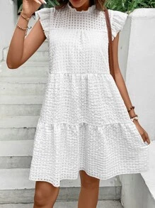 SHEIN VCAY 荷葉邊後鎖孔娃娃裙 - 白色 - 查看 5