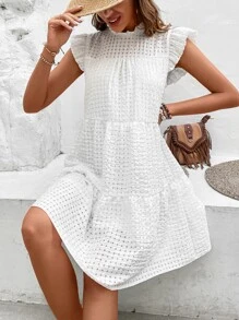 SHEIN VCAY 荷葉邊後鎖孔娃娃裙 - 白色 - 查看 6