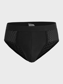 Men Solid Cut Out Brief - Black - View 3