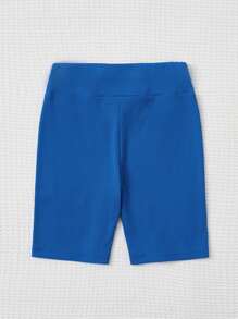 SHEIN 女孩字母貼布騎行褲 - 藍色 - 查看 2