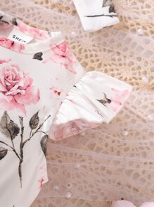 Baby Floral Print Ruffle Trim Bodysuit & Accessory Headband