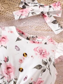 Baby Floral Print Ruffle Trim Bodysuit & Accessory Headband