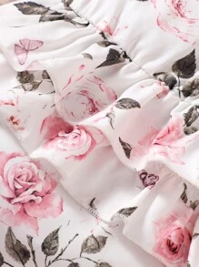 Baby Floral Print Ruffle Trim Bodysuit & Accessory Headband