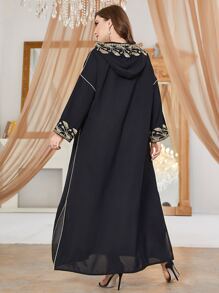 Al Najma Đầm Plus Size Thêu Thực vật Khiêm tốn - màu đen - Xem 2