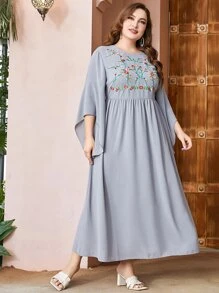 Al Najma 大碼花卉刺繡荷葉袖洋裝