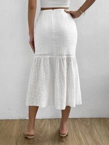SHEIN LUNE Eyelet Embroidery Mermaid Hem Skirt - White - View 2