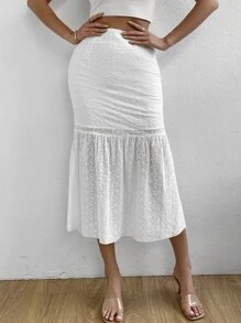 SHEIN LUNE Eyelet Embroidery Mermaid Hem Skirt - White - View 5