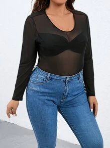 Celure Body unicolor de malla transparente sin sujetador - Negro - Ver 6