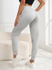 SHEIN Daily&Casual Slant Pocket Wrap Waist Sports Trousers - Light Grey - View 5