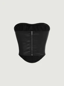 SHEIN ICON Women Summer Solid Color Slim Fit Strapless Top - Black - View 2