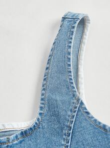 SHEIN ICON Lace Up Front Tank Denim Top - Light Wash - View 4